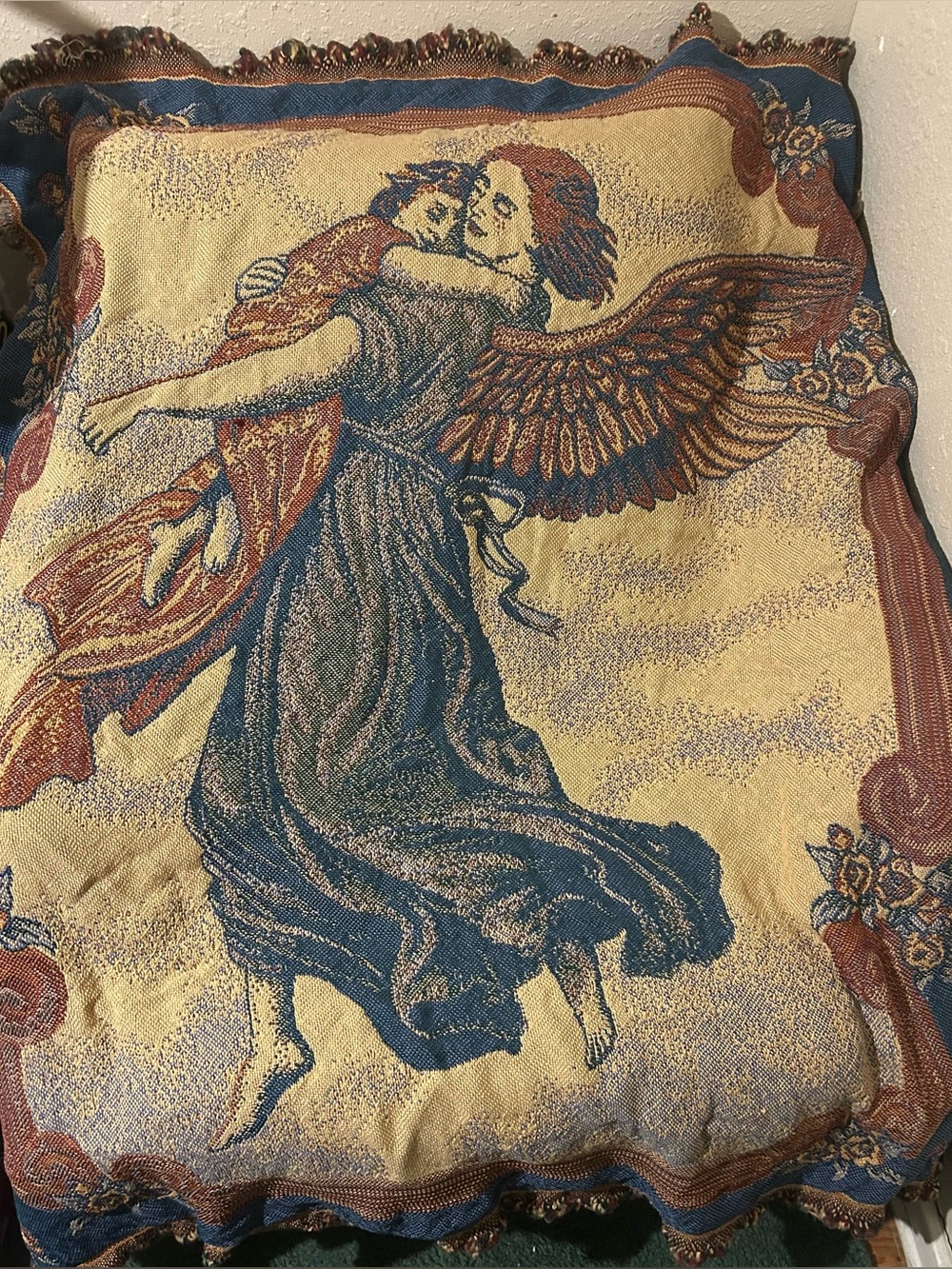 Vtg Woven Tapestry Throw Blanket